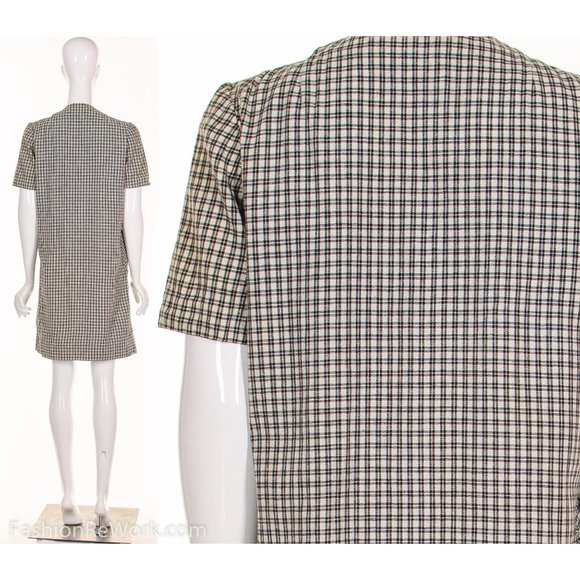 Minimal Linen Dress Black White Gingham Plaid Dress Minidress Sm - Picture 6 of 7